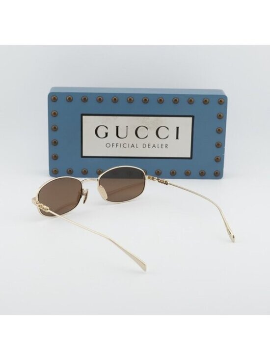 Gucci GG1940S 002 Sunglasses Gold Rectangle Frame, Brown Lenses main image 2